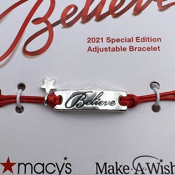 Macys Silver-Tone Believe Red Cord Slider Bracelet Lot of Two New - Picture 4 of 4